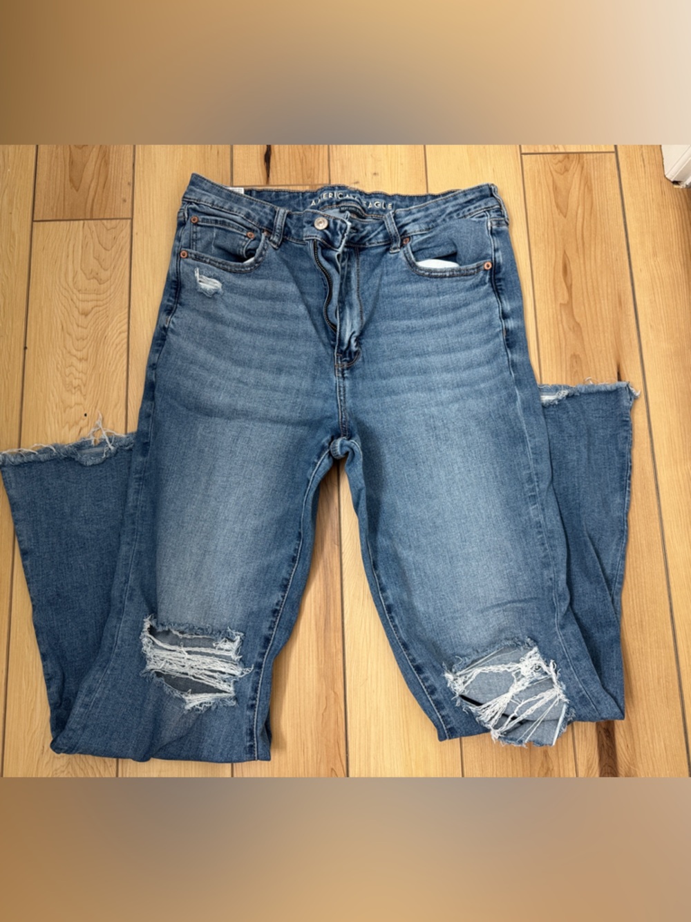 American Eagle Outfitters Distressed Medium Blue Wide Leg Jeans